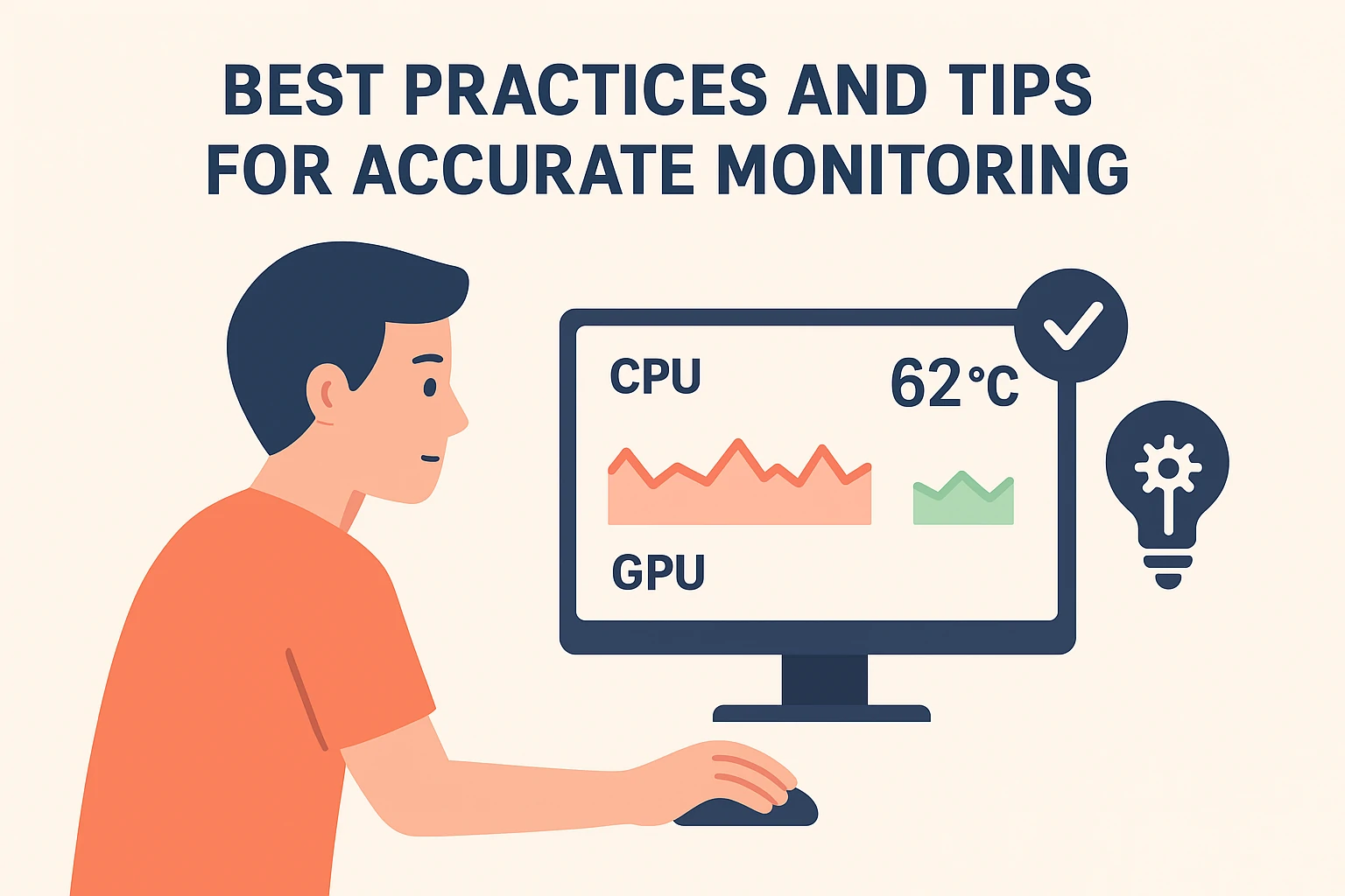 Flat illustration with checklist, gear, and thermometer icons representing best practices.