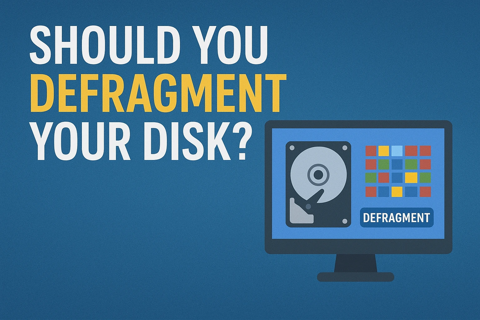 Digital illustration comparing HDD and SSD drives in a Windows environment.