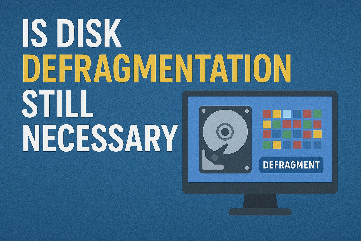Modern flat design of a computer displaying disk optimization concept.