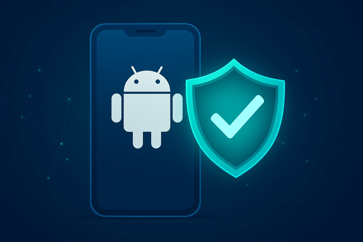 Glowing shield symbol representing Android security