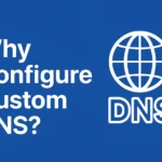 Illustration showing computer network with DNS settings and secure connection icons